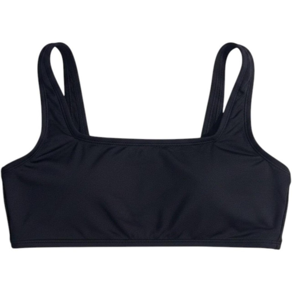 Womens Black Square Neck Bikini Top Adjustable Straps Minimalist Swim Bralette